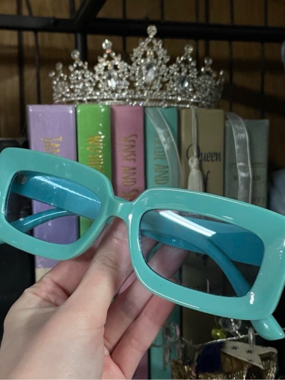 Turquoise Rectangular Retro Sunglasses - Picture 4 of 6